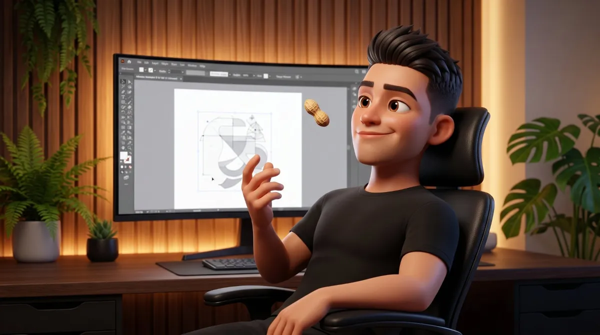 Mike en su escritorio diseñando